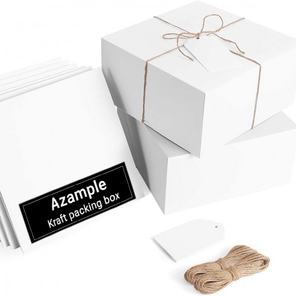 Azample Empty Gift Box, 10pcs 8x8x4inch white square folding gift box, Valentine's Day gift kraft paper packaging box